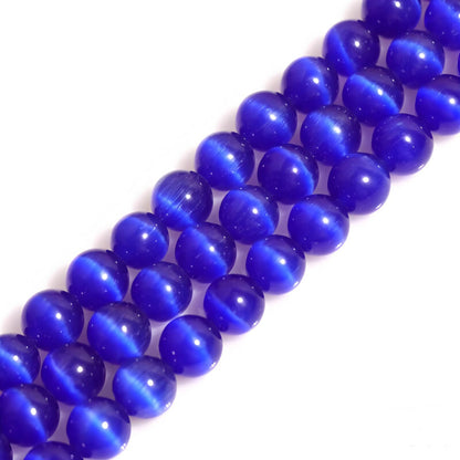 HAAMIIQII 45pcs 8mm Royal Blue Cat Eye Beads Round Loose Gemstone Beads for Jewelry Making Strand 15 Inch