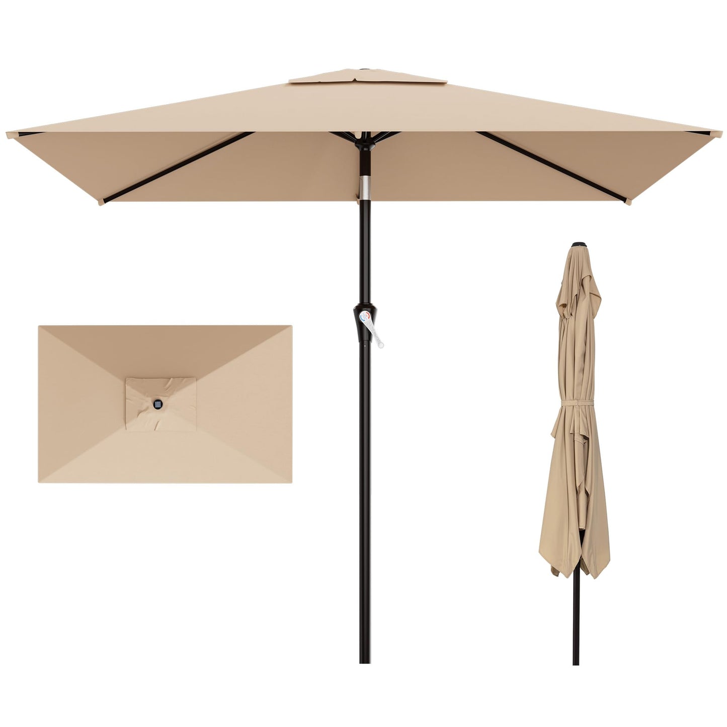 AreShark 6.5' x 10' Rectangular Patio Umbrellas for Outdoor, Outdoor Table Umbrella, Large Outdoor Patio Umbrellas with 6 Sturdy Ribs for Pool, Garden, Deck & Market (Beige)
