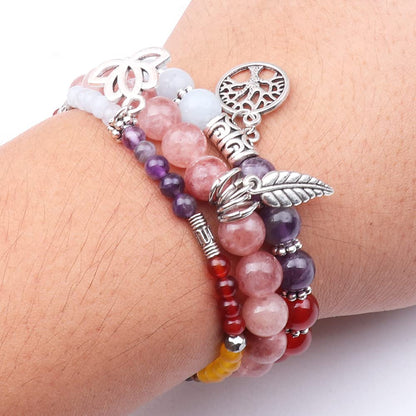 UEUC Natural Gemstone Chakra Bracelets for Women, Multilayer Tree of Life Lotus Crystal Healing Stone Bracelet Sets, Yoga Meditation Reiki Relax Bracelets for Stress Relief(#123)