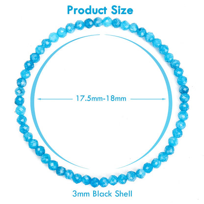 BONNY BOXX Natural Genuine Gemstone Faceted Round Beads Bracelet, 3mm Adjustable Stretchy Tiny Faceted Apatite, Healing Crystal Reiki Chakra Dainty Jewelry Fashion Gifts