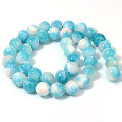 60pcs 6mm Natural Blue White Persian Jade Gemstone Beads Energy Healing Crystal Round Loose Stone Beads for Jewelry Making, DIY Bracelets Necklaces
