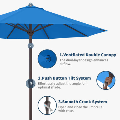 Patio Kingdom 9FT Patio Umbrella with Fiberglass Ribs, Outdoor Market Table Umbrella with Crank and Tilt, UV Resistant Waterproof Canopy for Patio, Garden, Deck, Pool, Royal Blue