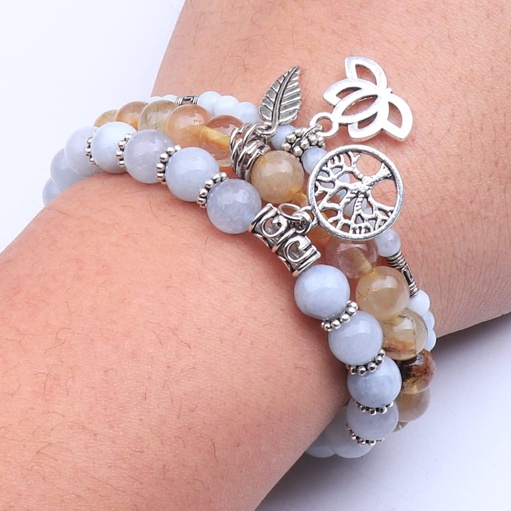 UEUC Tree of Life Yoga Healing Stone Bracelets, Multilayer Lotus Chakra Stone Reiki Bracelet Sets, Anxiety Crystal Natural Stone,for Women Stress Relief(#59)