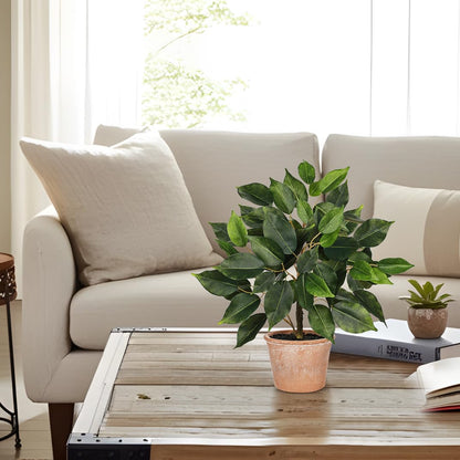 Fake Plant 13" Small Artificial Ficus Plant Faux Ficus Plants Banyan Tree with Rustic Terracotta Pot Silk Plants for Home Decor Indoor Office Living Room Bedroom Shelf Table Centerpieces