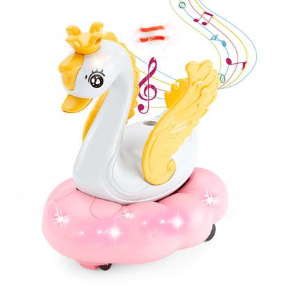 lonfypeng Baby Swan Musical Crawling Toy with Lights, Sounds, Blowing Ball, Infant Sensory Toys, Birthday Gifts for Kids Boy Girl 3 4 5 6 7 8 Years