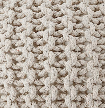 REDEARTH · Round Pouf Ottoman - Cable Knitted Boho Poof - Home Décor Cord Pouffe Handmade Circular Footrest for Living Room - Bedroom - Kids Bedroom - 100% Cotton Pouf (18" x 18" x 14") - Ivory