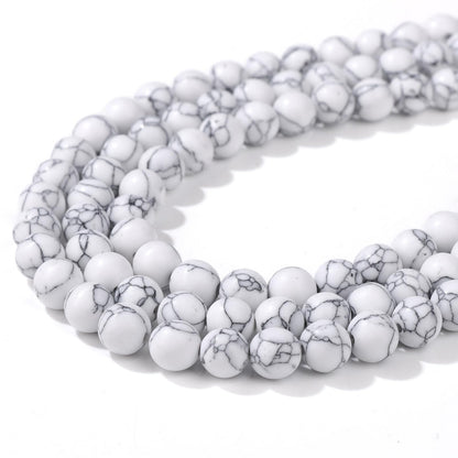 Risyfjew 50PCS 8mm Natural Howlite Beads Gemstone Round Loose Beads for Jewelry Making Chakra Crystal Stone Beads for Bracelets Necklace Earrings Making Supplies (50pcs/Strand)