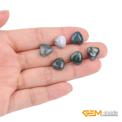 GEM-Inside 10mm Heart Charms Natural Green India Agate Gemstone Stone Beads for Jewelry Making Full 15" Strand Power Energy Healing Chakra Stone Beads