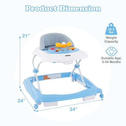 INFANS Foldable Baby Walker, 3 in 1 Toddler Walker Leaning-Seated Walk-Behind with Removable Music Tray, Adjustable Height, Washable Seat Cushion for Boys and Girls (Wave Point)