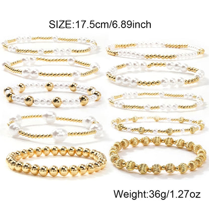 Dainty 14K Gold Pearl Beaded Bracelet Stack for Women,Handmade Bohemian Pearl Non Tarnish Stackable Bracelets Fashion Holiday Party Accessories Jewelry Gift Friendship