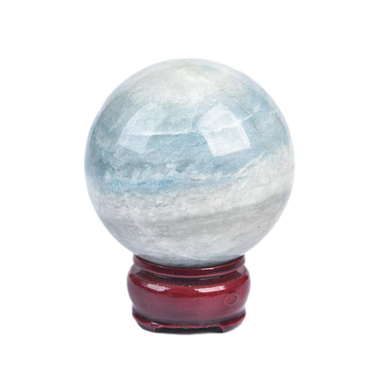 JIC Gem Natural Trolleite Crystal Ball Sphere Blue Healing Crystal Gemstone Ball with Display Stand Home Decor Meditation Grid Energy Balance (50-60mm)