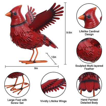 hogardeck Cardinal Garden Decor Outdoor Statues, Large Metal Red Bird Standing Yard Art, Lawn Sculptures Ornaments for Outside Patio Backyard, Holiday Sympathy Gifts for Grandma Mom