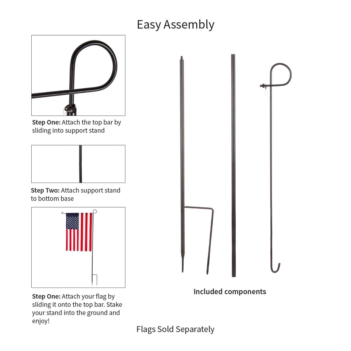 Evergreen Oversized Metal Outdoor Flag Stand 7-Feet Tall & 40-Inch Wide | Sturdy 5 lbs Solid Steel Black | Fits 3x5 and Smaller American Flag and Seasonal | Home Garden Planter House Décor