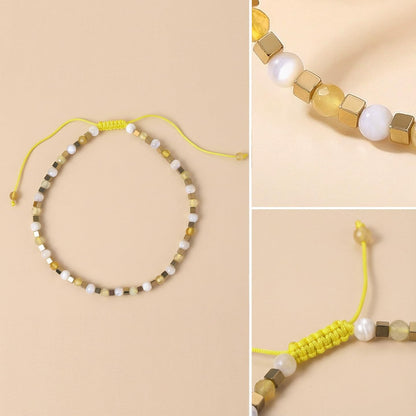 BEADSENER Yellow Opal Adjustable Charming Bracelet for Women, 3mm Natural Shell Gemstone Hematite Stone Beads, Pull String Slider Metal Free Design Waterproof, Gift for Her Daily Wear