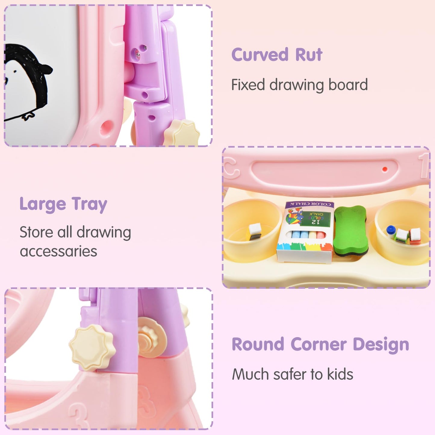 Kids Art Easel, Adjustable Drawing Whiteboard & Chalk Board, Double Sided Toddler Easel with Painting Accessories, Birthday Gift Toy for Little Girls Boy Age 2 3 4 5 (Pink)
