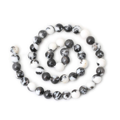 CHEAVIAN 45PCS 8mm Natural Black White Zebra Jasper Gemstone Round Loose Beads Crystal Energy Stone for DIY Jewelry Making 1 Strand 15"