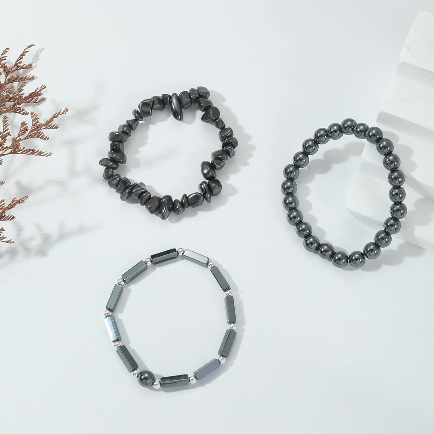 IVY TAILI 3 Pcs Black Hematite Bracelet for Women 8mm Hematite Crystal Bracelet for Women Hematite Jewelry Natural Healing Protection Stone Bracelets Beaded Bracelets Gift for Men Women