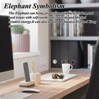 Tiger Eye Elephant Gemstone Figurines Hand Carved Pocket Statue Healing Crystals Good Luck for Home Decor 1.5 inches