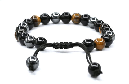 Amazing Gemstone Triple Protection Bracelet - Hematite Black Obsidian Tiger Eye Bracelet Set for Men Women Healing Calming Anxiety Stress Relief Gifts (Adjustable)