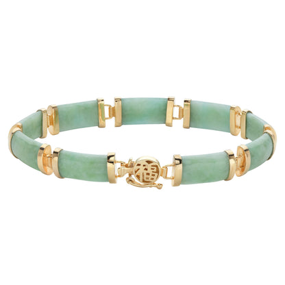 Palm Beach Jewelry PalmBeach Yellow Gold-plated Genuine Green Jade, Barrel Bead Link Bracelet (8mm), Box Clasp, 7.5 inches