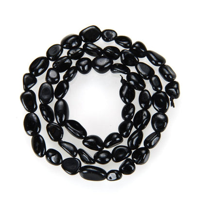 Adabele 15 Inch Natural Black Tourmaline Gemstone Loose Beads 6mm to 8mm Free Form Oval Tumbled Pebble Gem Stone Spacer for Jewelry Making GZ11-46