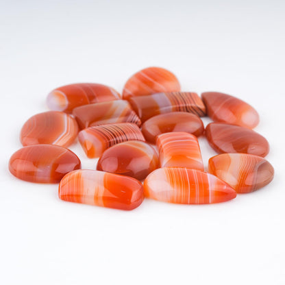 GemSymphony 100 Carat Natural Orange Banded Onyx Gemstone Cabochon Lot Mixed Shapes – 5 pcs Hand Polished Crystal Stones for Jewelry Making Supply, Healing, Reiki, Craft Supplies, Unique Cab Set for Wire Wrapping & Collectors (10-20 mm)