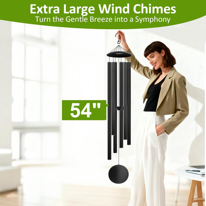 54" Large Wind Chimes for Outside Deep Tone - Gift Box Packaged, Soothing Windchimes Outdoors with 6 Thickened Aluminum Tubes for Garden Decor, Gifts for Mother's Day, Friends and Loved Ones (Black)