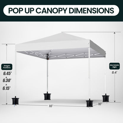 PHONWHON Shades 10x10 Pop Up Canopy, Heavy Duty Beach Tent with Carrying Bag for Easy Moving, Sun Shelter for Parties, Events, Camping, Outdoor Gazebo with 420D PU Coated Waterproof White Fabric