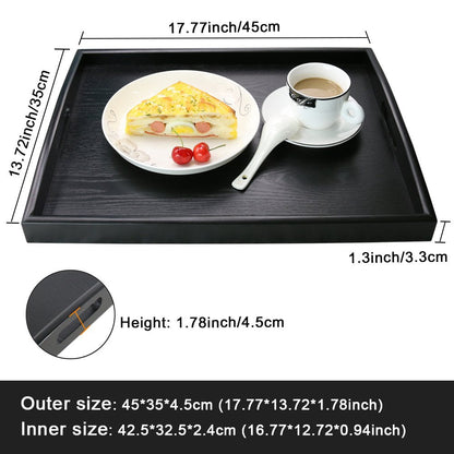 SILILUN Serving Tray Black Large Food Breakfast Wood Butler Tray with Handle 17.77 x 13.72 x 1.78