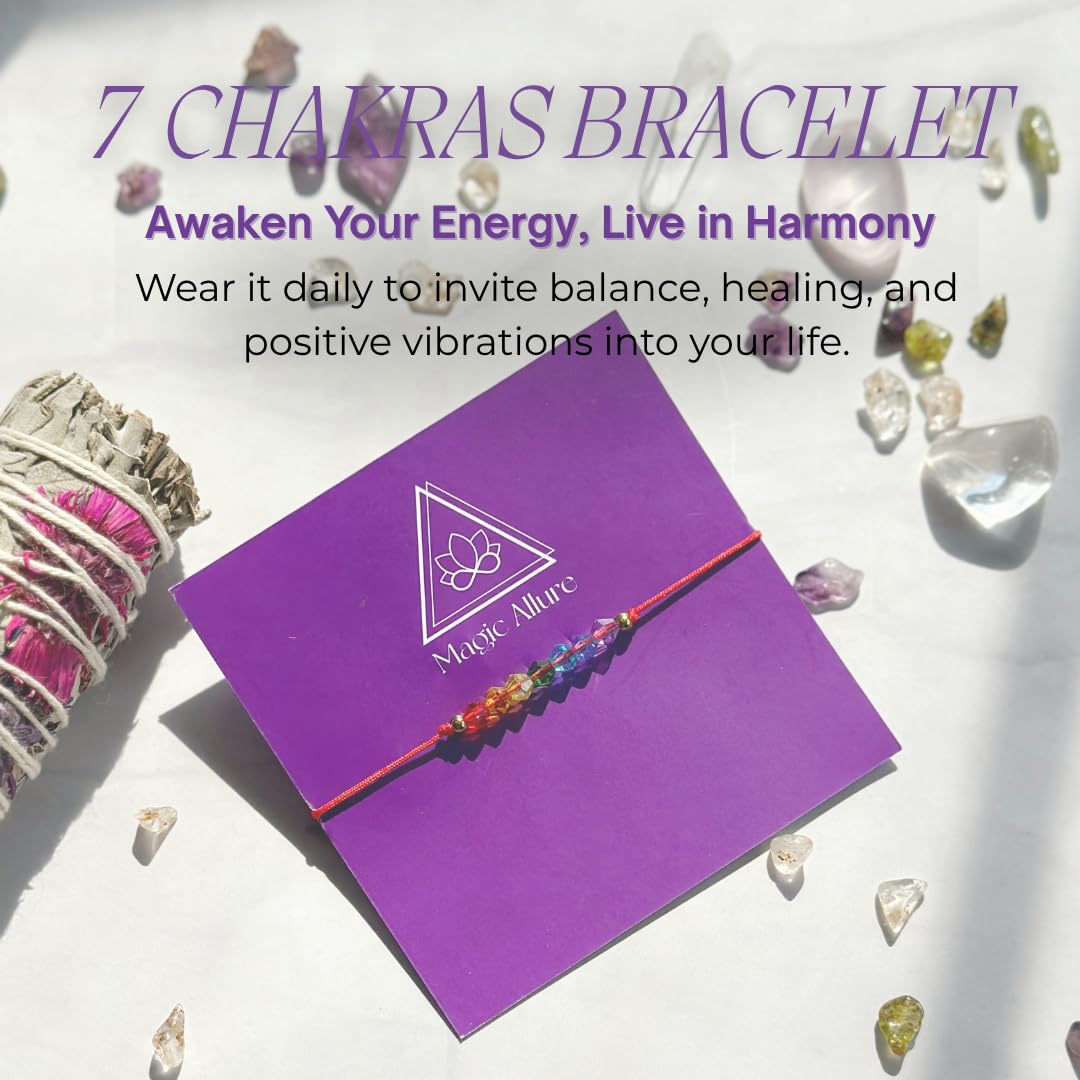 Magic Allure Red String Bracelet – 7 Knot Protection Amulet & Evil Eye Bracelet. Handmade Adjustable. Good Luck Red cord. Waterproof Jewelry. Gift for Men & Women (Chakra-1Unit)