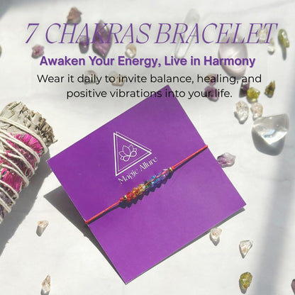 Magic Allure Red String Bracelet – 7 Knot Protection Amulet & Evil Eye Bracelet. Handmade Adjustable. Good Luck Red cord. Waterproof Jewelry. Gift for Men & Women (Chakra-1Unit)