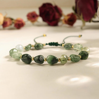 MQCEHTI Nature Stone Bracelet for Women, Handmade Irregular String Boho Beaded Chakra Jasper Healing Western Jewelry (Green)