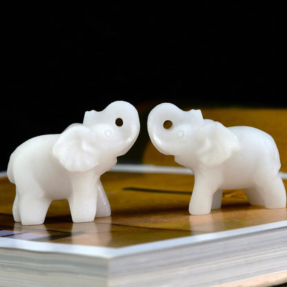 Ytbeoxk 1.8 Inch White Jade Elephant Crystal Decor, Healing Crystal Cute Figurines,White Elephant Gemstones Decorations Statue, Lucky Reiki Stones in Home and Office Meditation Gift for Women and Men