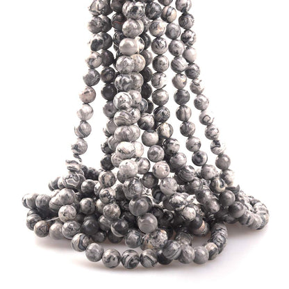ICAI Beads 10mm Natural Map Stone Round Loose Stone Beads for Jewelry Making DIY Crafts Design 1 Strand 15" APPR.34-36pcs