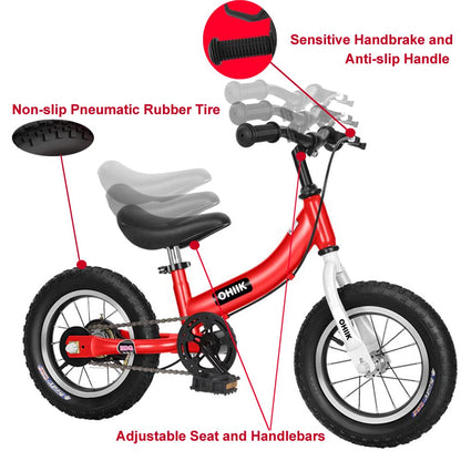 OHIIK Balance Bike 2 in 1 for Kids 2 3 4 5 6 7 Years Old,Balance to Pedals Bike,12 14 16 inch Kids Bike,with Pedal kit,Training Wheels,Brakes (16 inch, Red)