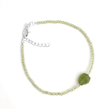 Gempires Natural Green Peridot Beads Bracelet with Raw Peridot Stone Jewelry August Birthstone Gemstone Gifts For Women Silver Plated 8 Inch Adjustable Chain
