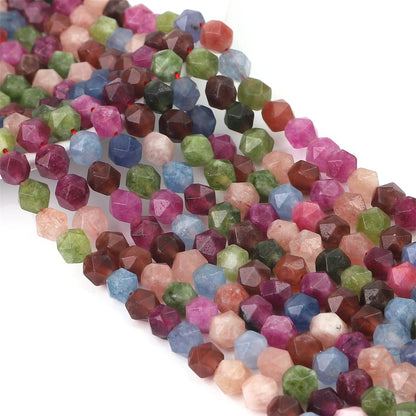 BEADIA Faceted Natural Tourmaline Agate Stone Round Beads 10mm 36cm/Strand for Jewelry Making