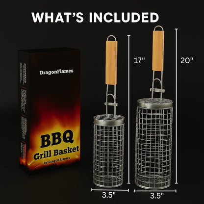 Grill Well 2.0 - Rolling Grill Basket (2 PCs) ideal as Birthday Gift for Dad who has Everything, BBQ Vegetables Grill Baskets, Outdoor Cooking Gadgets, Mens Gifts Ideas, BBQ Smoker Accessories & More
