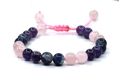 Amazing Gemstone Bracelet for Anxiety and Stress Manifestation - Rose Quartz Sodalite Amethyst Bracelet Set for Men Women Healing Calming Anxiety Stress Relief Gifts Pulseras Para Hombres Mujer