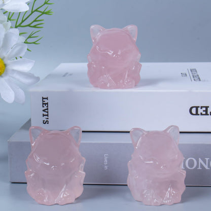 QLRSUXN Rose Quartz Nine Tailed Fox Decor,2 Inch Healing Crystals Fox Statue,Lucky Guardian Pocket Fox Figurines as Women’s Gifts,Fox Figurine for Office Home Decor and Ornament.