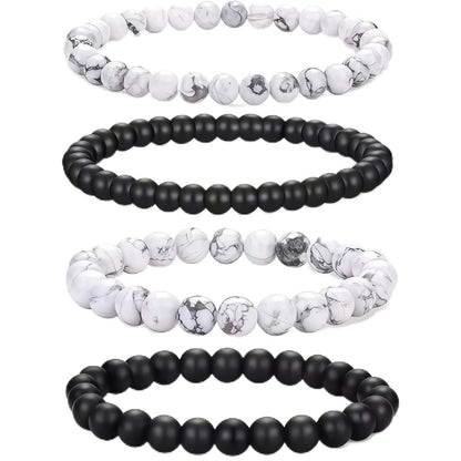 Liiusgelad Mens Beaded Bracelets 4-Pack, 8mm & 6mm Black and White Stone Bracelet Set, Hematite Obsidian Tiger Eye Crystal Mala Bead Bracelet for Men, Pulseras para Hombres, Mens Jewelry Accessories
