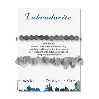 Lit Wall 2Pcs Labradorite Bracelet for Women & Men, 6mm Handmade Adjustable Labradorite Beaded Bracelet, Gemstone Bracelets, Healing Crystal Bracelet, Grey