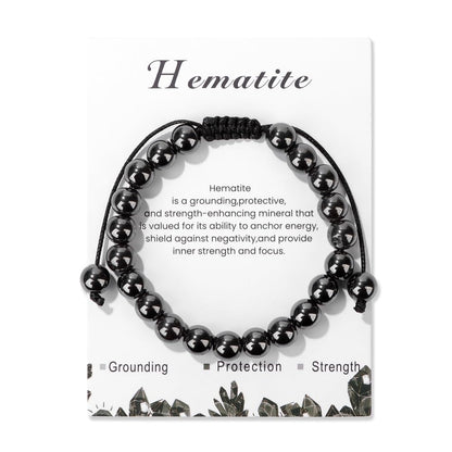 Hematite Bracelet for Men Boys 8mm Adjustable Gemstone Bracelet Crystals and Healing Stones Beaded Bracelets Healing Crystal Bracelets Hematite Jewelry for Women