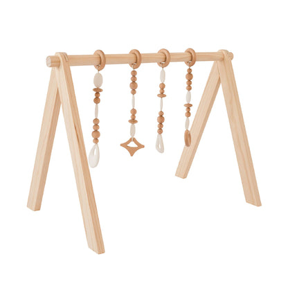 Poppyseed Play Wooden Baby Play Gym | Montessori-Inspired Activity Center with 4 Hanging Toys | Natural Wood & Silicone | Ideal for Tummy Time, Sensory Play & Motor Skill Growth | 0-12 Months