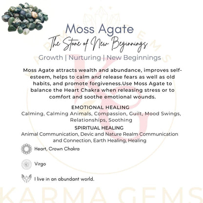 Karma Gems 1lb Moss Agate Tumbled Stones - Polished Stones for Positive Energy - Crystal Kit for Fresh Mind & Restful Sleep - Healing stone for Chakra Balancing -Ideal for Gift & Home Decor (15-25 Mm)
