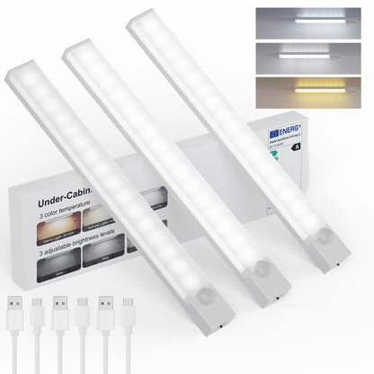 Rihvy Under Cabinet Lights 8 Inch 3-Pack, Rechargeable Battery Operated Motion Sensor Light Indoor, Dimmable Closet Lights, Wireless Under Counter Lights for Kitchen, Stairs