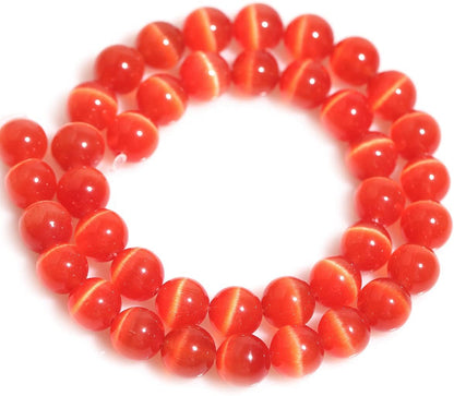 HAAMIIQII 45pcs 8mm Orange Red Cat Eye Beads Round Loose Gemstone Beads for Jewelry Making Strand 15 Inch