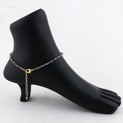JOR Natural Labradorite Beaded Rosary Anklet, Handmade Craft, Anklet Beads Bracelet, Chakra Healing Anklet, Gemstone Women Jewelry, Hypoallergenic Gold Plated Anklet 9 inch + 2 inch (1pcs)