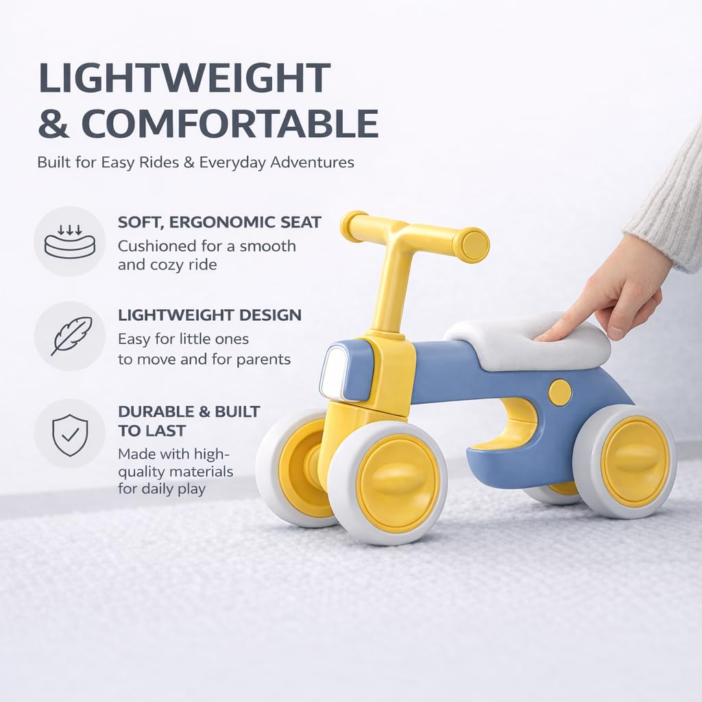 Henry & Collin Henry & Colin First Balance Bike for 1 Year Old – Safe 4-Wheel Toddler Bike with Lights, Perfect 1st Birthday Gift for Boys & Girls (12–36 Months)