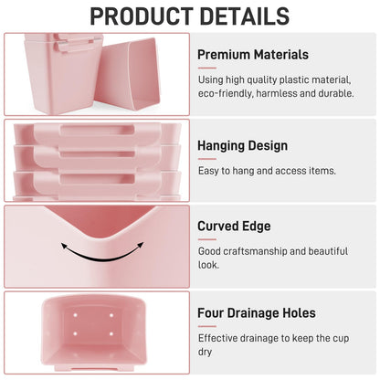 LEZIOA 5 Pack Hanging Cup Holders, Multipurpose Rolling Cart Accessories Utility Cart Accessories For Art Craft Supplies, Space Saving Hanging Storage Basket Pencil Holder Makeup Organizers (Pink)